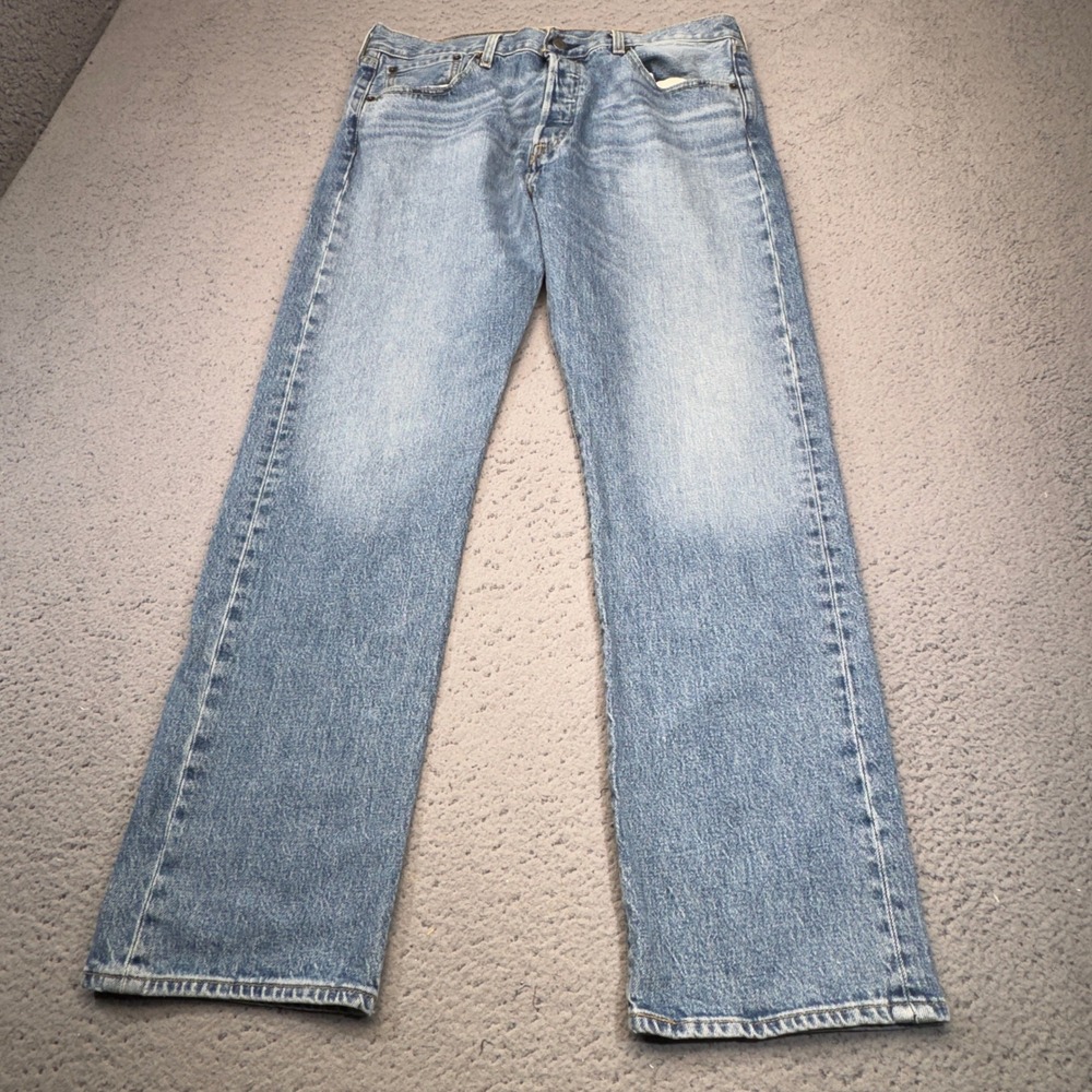 Levis 501 Jeans Mens 34x30 Blue Denim Stonewash Stretch Button Fly Original Fit